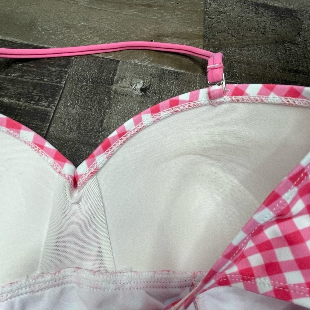 Lauren James Gingham One Piece Bandeau Swimsuit in Pink size Small - Picture 9 of 14